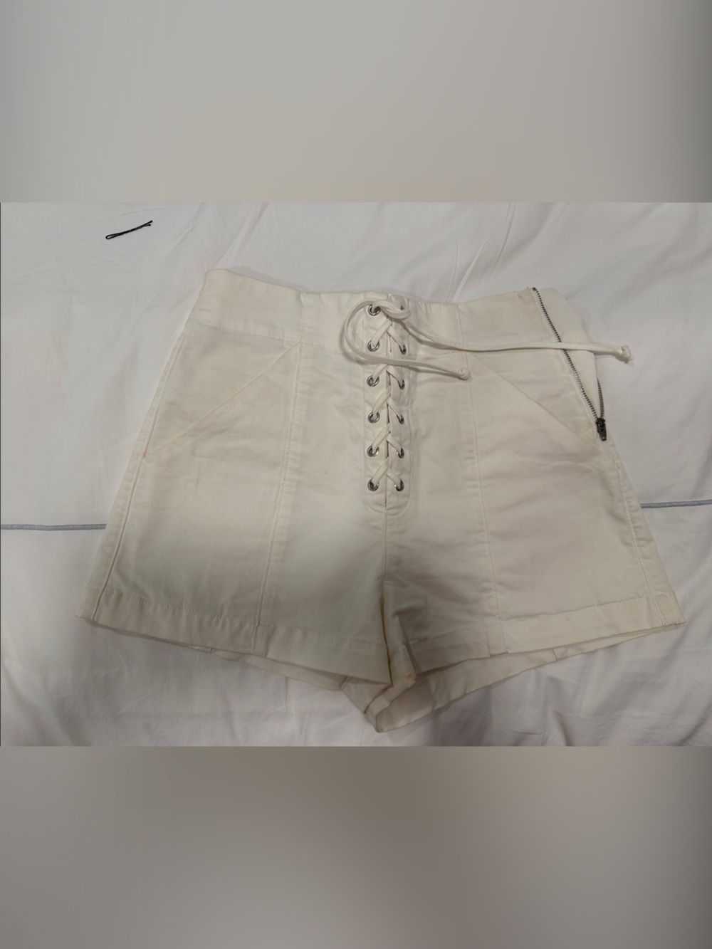 A.L.C. Cream High-Waist Lace-Up Shorts